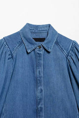 Camisa Jeans Feminina Manga 3/4 Bufante Joi