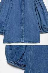Camisa Jeans Feminina Manga 3/4 Bufante Joi