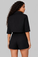Conjunto Alfaiataria Feminino Verão Short e Cropped Preto