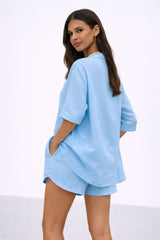 Conjunto Feminino Linho Short e Blusa Verano