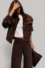 Jaqueta Feminina Suede Marrom Gola Alta Ceci