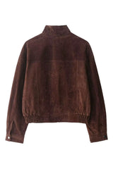 Jaqueta Feminina Suede Marrom Gola Alta Ceci