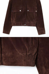 Jaqueta Feminina Suede Marrom Gola Alta Ceci