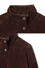 Jaqueta Feminina Suede Marrom Gola Alta Ceci