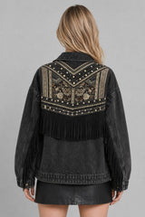 Jaqueta Jeans Feminina Com Franjas Country