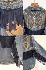 Jaqueta Jeans Feminina Com Franjas Country