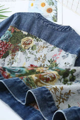 Jaqueta Jeans Feminina Estampada Gola Padre Roses Two