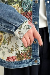 Jaqueta Jeans Feminina Estampada Gola Padre Roses Two