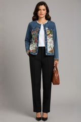 Jaqueta Jeans Feminina Estampada Gola Padre Roses Two