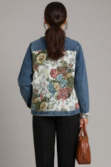 Jaqueta Jeans Feminina Estampada Gola Padre Roses Two