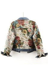 Jaqueta Jeans Feminina Estampada Roses