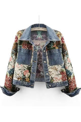 Jaqueta Jeans Feminina Estampada Roses