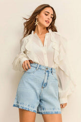 Short Jeans Claro Feminino Desfiado Yva