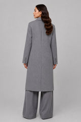 Trench Coat De Lã Feminino Cinza Vic