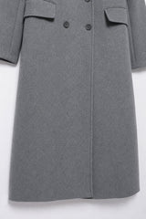 Trench Coat De Lã Feminino Cinza Vic