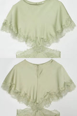 Vestido Cetim Curto Renda Verde Nona