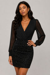 Vestido Curto De Festa Preto Decote V Mia