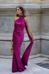 Vestido Longo de Festa Halter Enrolado