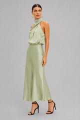 Vestido Midi Cetim Gola Alta Clarice