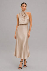 Vestido Midi Cetim Gola Alta Clarice