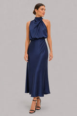 Vestido Midi Cetim Gola Alta Clarice