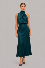 Vestido Midi Cetim Gola Alta Clarice