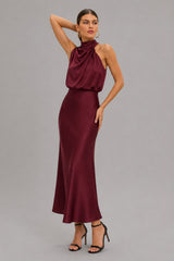 Vestido Midi Cetim Gola Alta Clarice