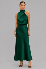 Vestido Midi Cetim Gola Alta Clarice