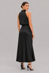 Vestido Midi Cetim Gola Alta Clarice