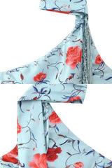 Vestido Midi Cetim Gola Alta Halter Franjas Floral