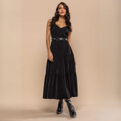 Vestido Midi Elegante Preto Fabi