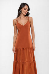 Vestido Midi Elegante Terracota Fabi