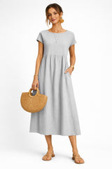 Vestido Midi Manga Curta Pamela