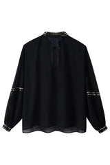 Blusa Bata Feminina Boho Chic Preto Anita