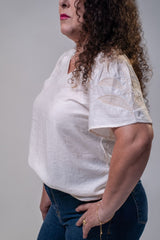 Blusa De Linho Feminina Bege Bordada Luci