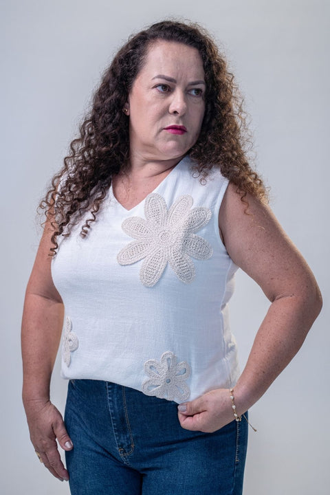 Blusa De Linho Feminina Branca Bordada Ruber