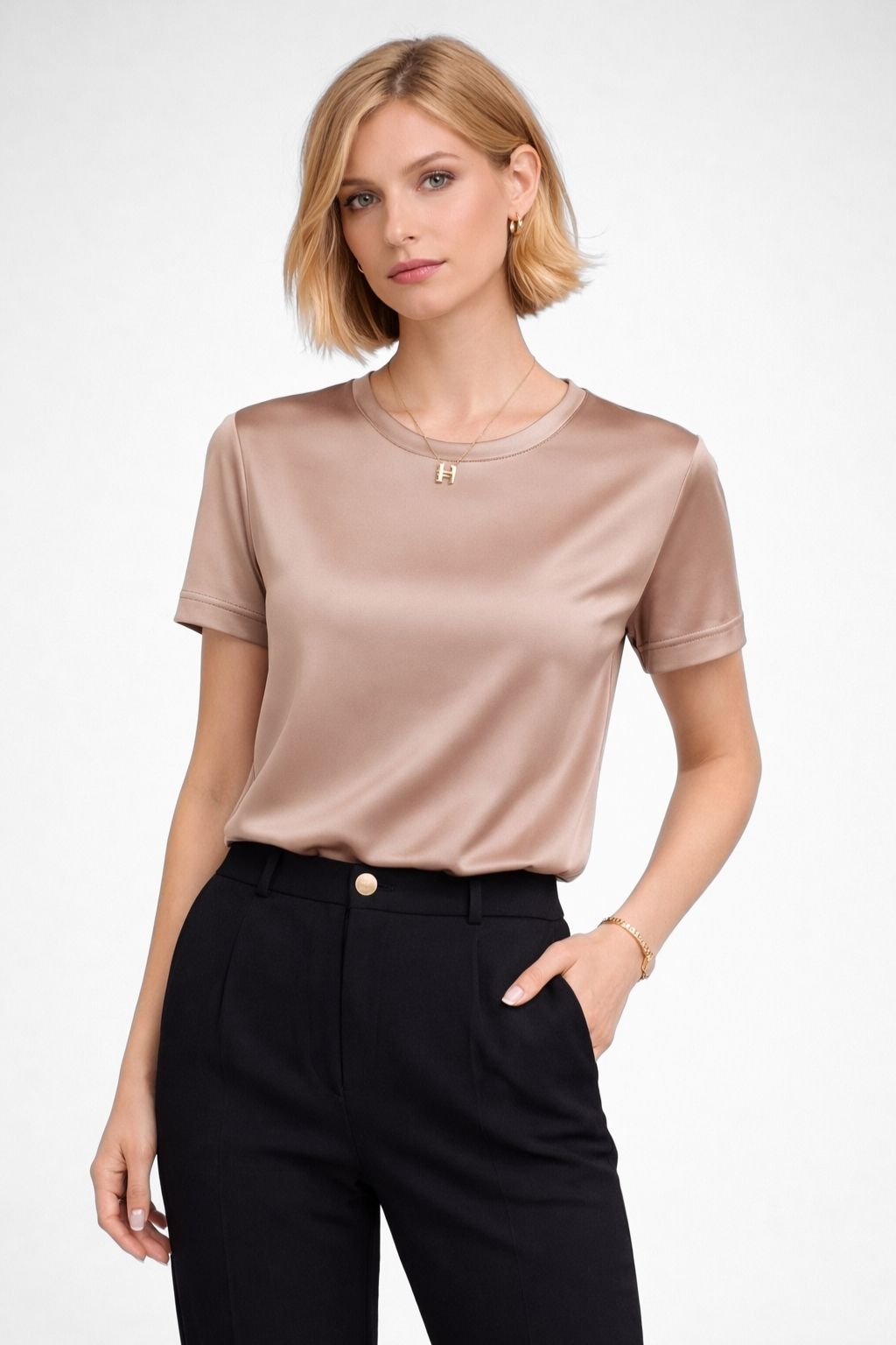Blusa De Seda Feminina Marrom Claro Maya