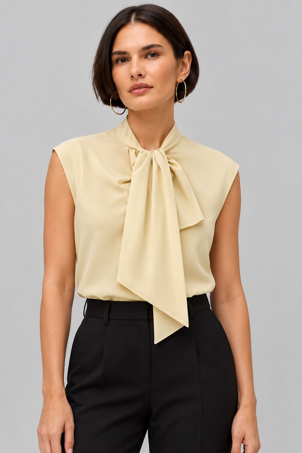 Blusa Feminina Amarela Gola Laço Amélie
