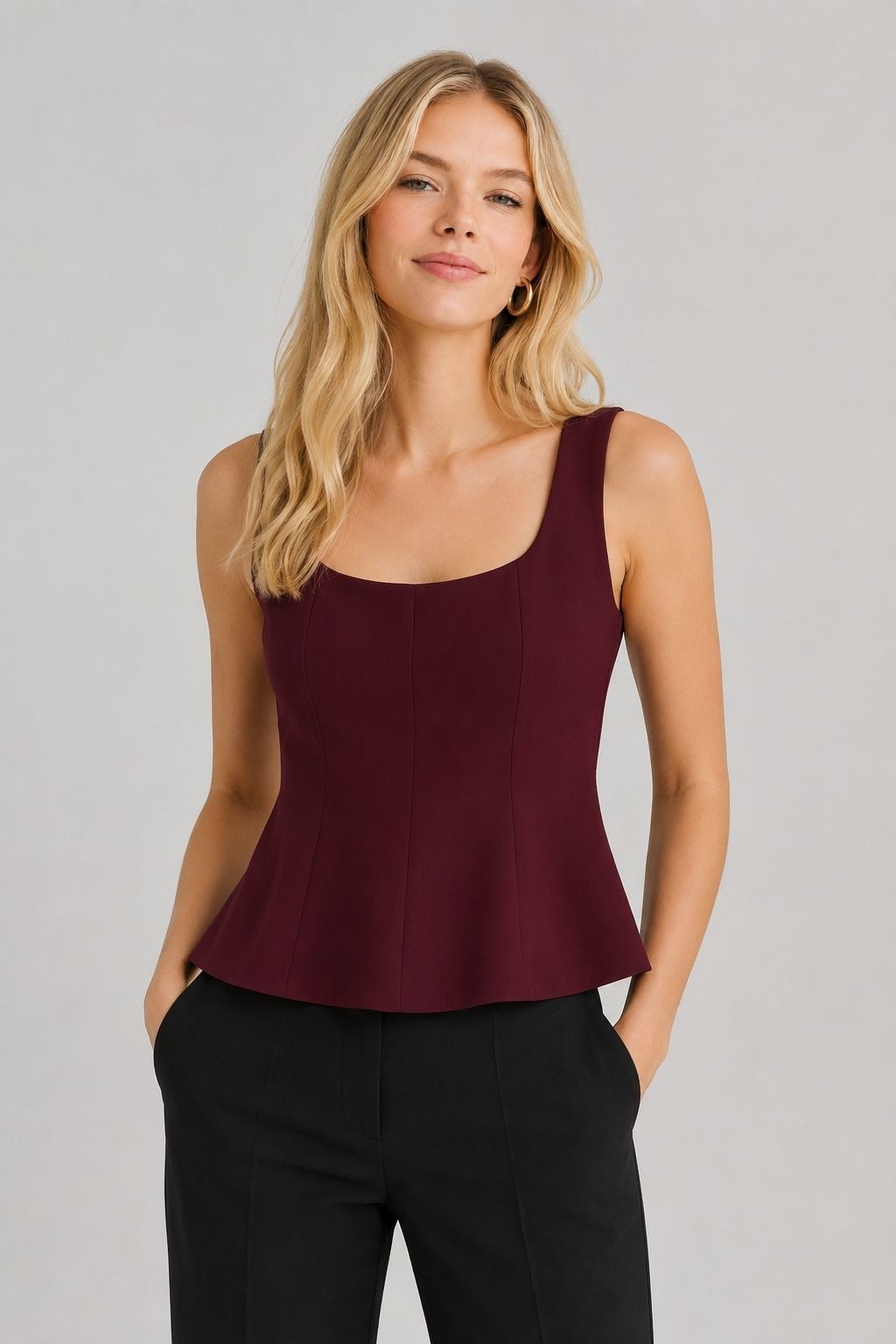 Blusa Feminina Decote Quadrado Borgonha Ceci