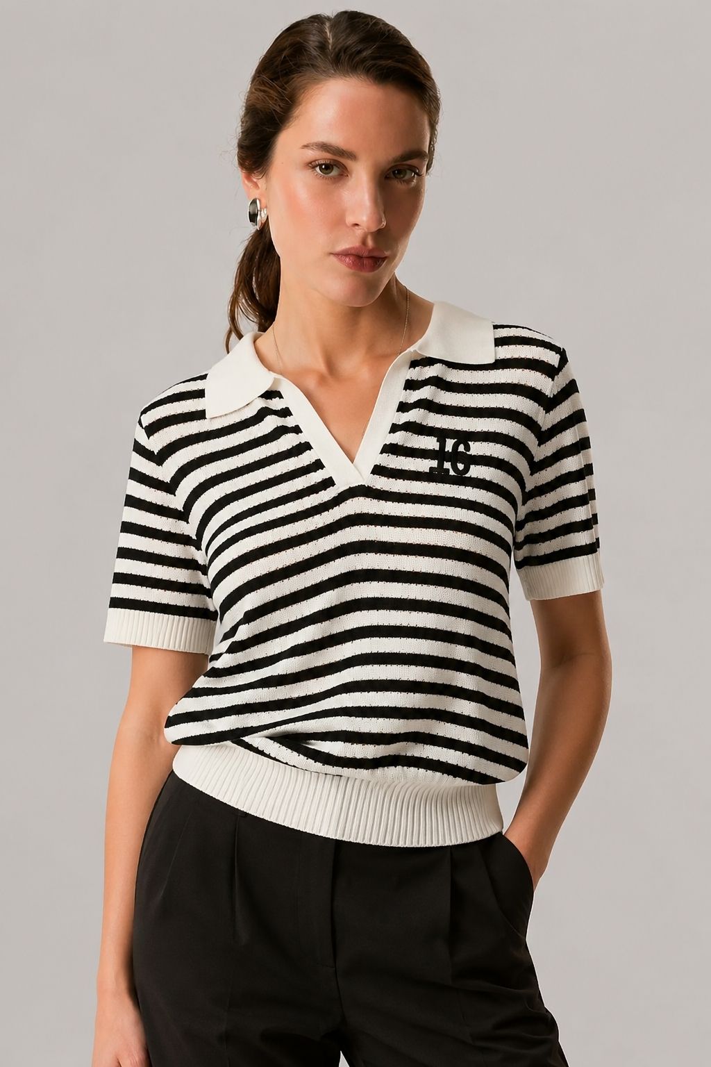 Blusa Feminina Gola Polo Manga Curta Tricot Joy