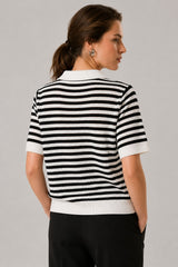 Blusa Feminina Gola Polo Manga Curta Tricot Joy