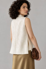 Blusa Feminina Jacquard Fecho Nó Tang Chinês