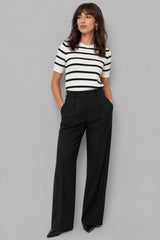 Blusa Feminina Listrada Manga Curta Tricot Modal
