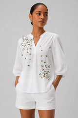 Blusa Feminina Manga 3/4 Laise Bordada Marry