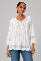 Blusa Feminina Manga 3/4 Renda Ághata