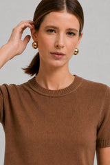 Blusa Feminina Manga Curta Tricot Modal