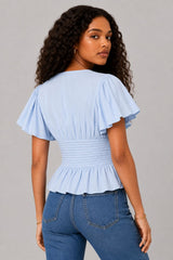 Blusa Feminina Peplum Azul Manga Borboleta Joici