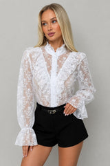 Blusa Feminina Renda Boho Chic Manga Longa Fabi