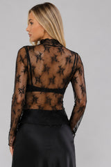 Blusa Feminina Tule Manga Longa Flower