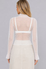 Blusa Feminina Renda Tule Manga Longa Poá